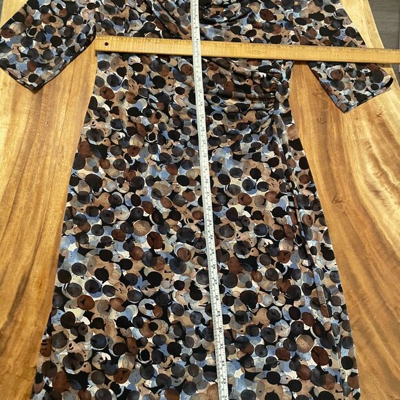 Connected Apparel Body Con V Deck Dress Half Sleeve Brown Gold Greys Size 10 - Picture 6 of 9